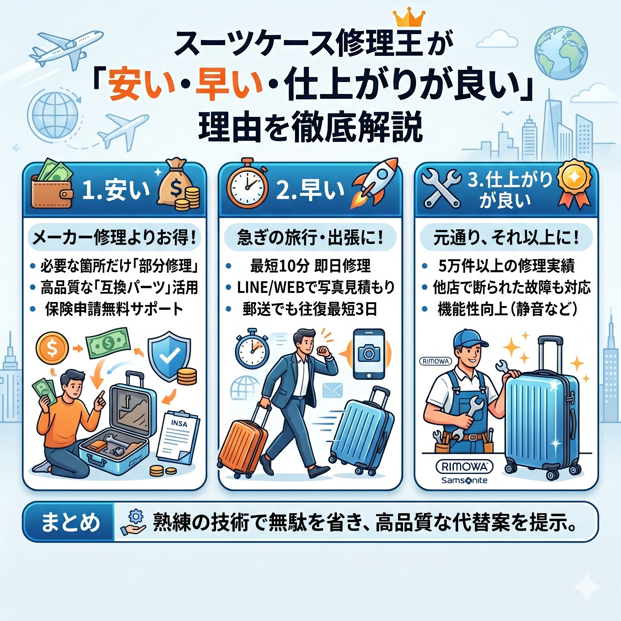 スーツケース修理王の安さの秘密　アイキャッチ画像